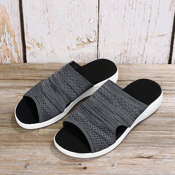 Plain Comfort Flyknit Wedge Sports Slippers Image 9