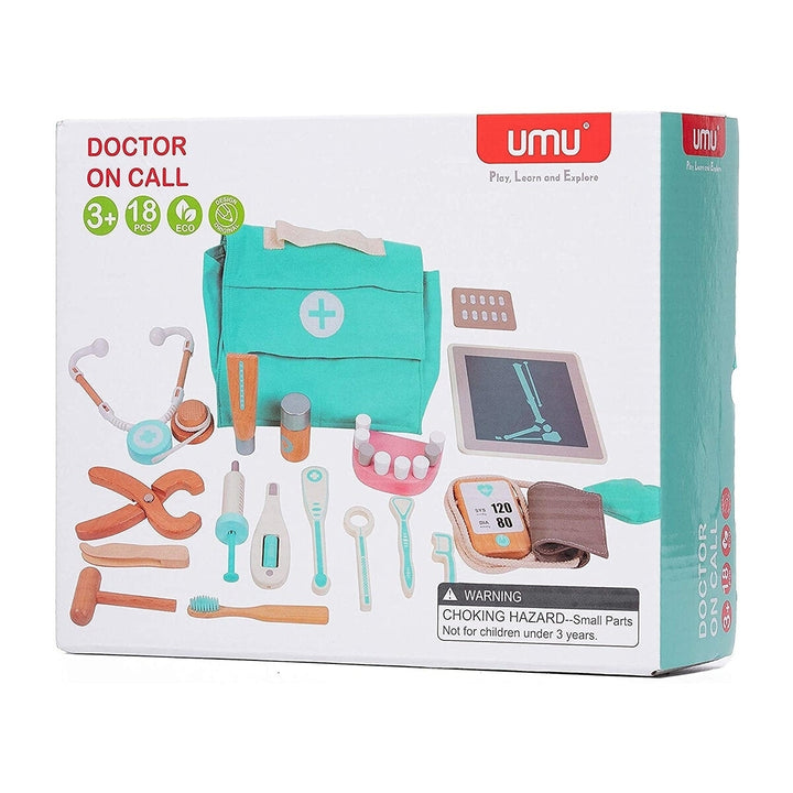 18 Pcs Children Wooden Role Play Pretend Dentist Toolbox Doctor Medical Playset with Stethoscope Early Education Toy Image 10