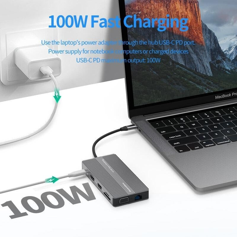 12-In-1 USB Type-C Hub Docking Station Adapter With Dual 4K HDMI Display USB-C Data Transfer Image 3