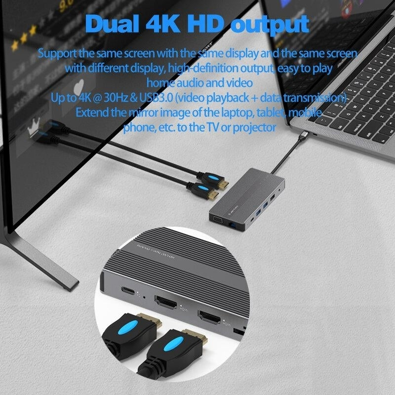 12-In-1 USB Type-C Hub Docking Station Adapter With Dual 4K HDMI Display USB-C Data Transfer Image 4