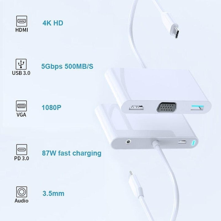 5 In 1 USB-C Hub Docking Station Adapter With 4K HD Display 1080P VGA 87W USB-C PD3.0 Power Delivery USB 3.0 3.5mm Audio Image 2