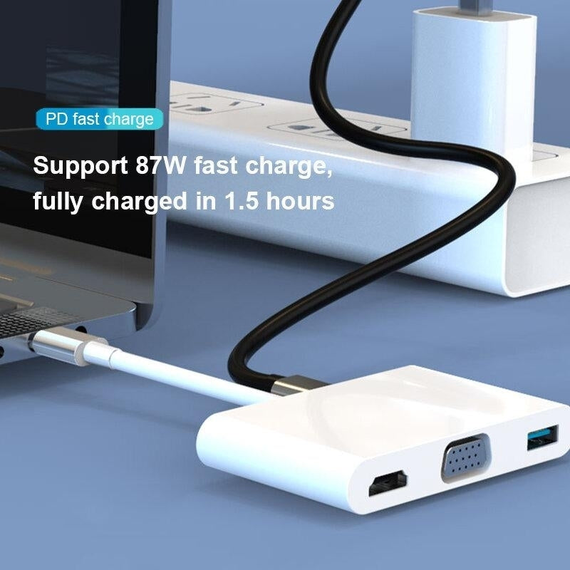 5 In 1 USB-C Hub Docking Station Adapter With 4K HD Display 1080P VGA 87W USB-C PD3.0 Power Delivery USB 3.0 3.5mm Audio Image 3