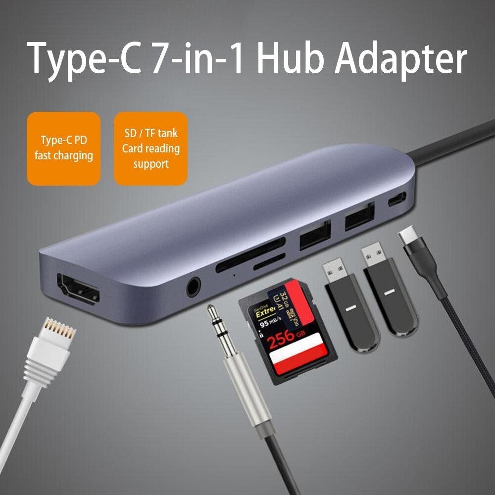 7-in-1 USB C to HDMI USB 3.0 Docking Station HUB Adapter With 4K HDMI HD Display 3.5mm AUX Audio Jack Image 2
