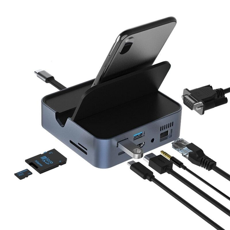 9 In 1 USB Type-C Hub Docking Station Adapter With 4K HDMI Display 1080P VGA 100W USB-C PD3.0 Power Delivery Image 1