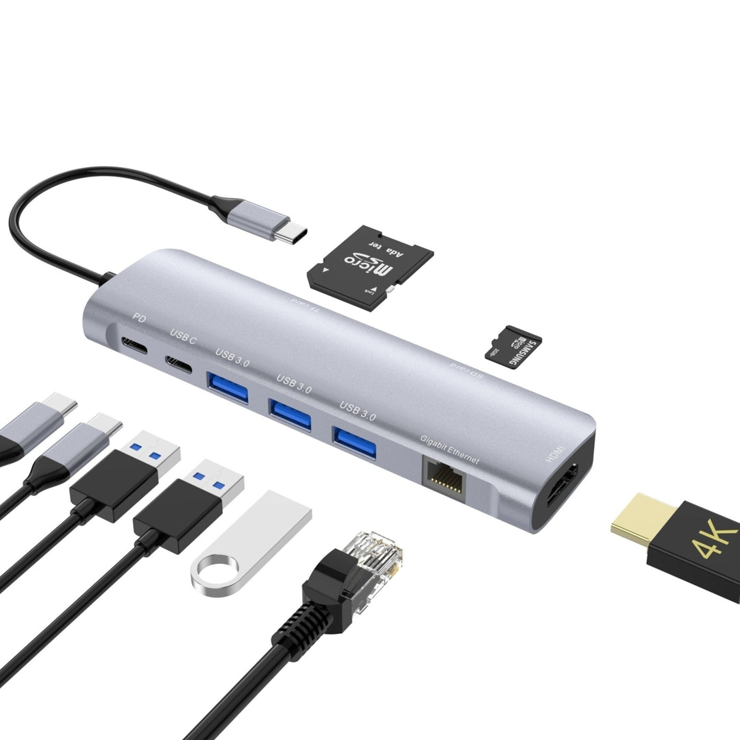 9 in 1 USB-C Hub Docking Station Adapter with USB3.03 USB-C Data Transfer 100W USB-C PD 4K 30HZ HD Display Video Output Image 1