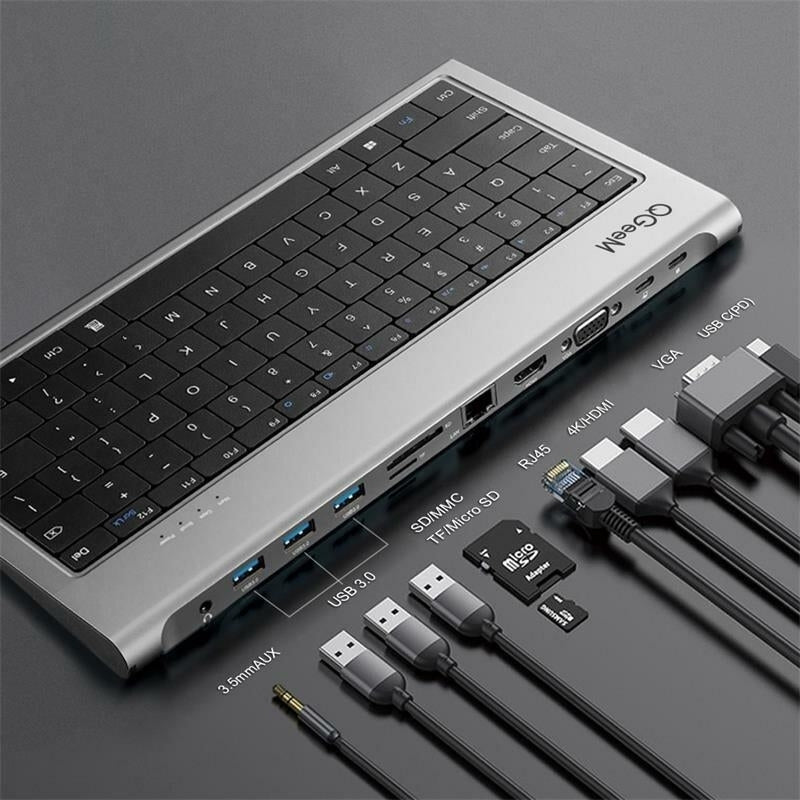 Aluminum Alloy Keyboard + 11 In 1 USB-C Hub Docking Station Adapter With 4K HDMI HD Display 1080P Power Deliver Image 1