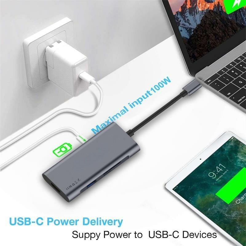 7 in 1 USB-C Hub Docking Station Adapter With USB 3.0 3 100W Power Delivery USB-C PD3.0 4K HDMI HD Display SD TF Image 6