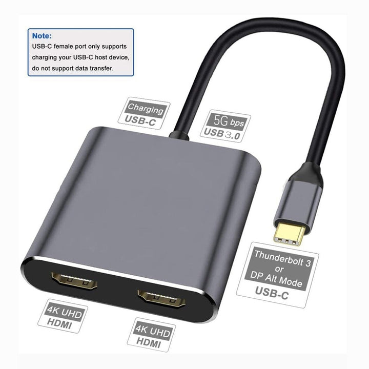 USB C to Dual HDMI Adapter Converter With HDMI2 USB3.0 PD Power Delivery 4K HD For Macbook MacBook Pro S20 Note 20 Image 3