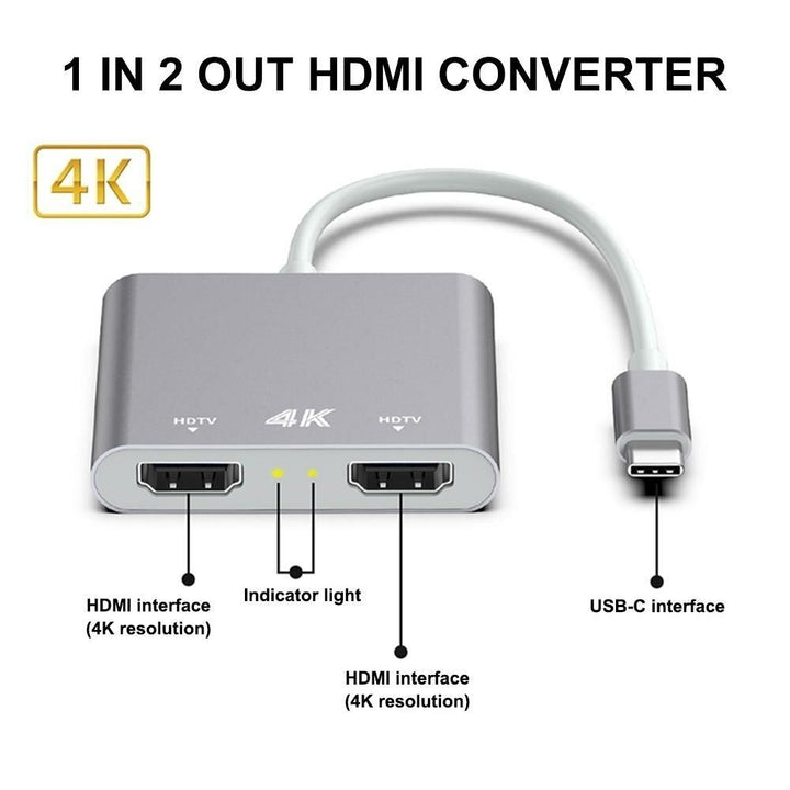 USB-C to Dual HDMI Adapter Converter Support Mirror Mode Expanded Mode For Smart Phone Tablet Laptop Image 2