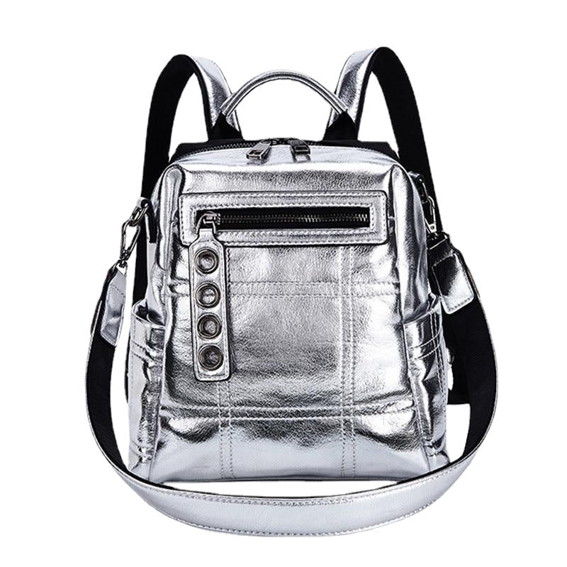 Women Shoulder bag Multifunction Backpacks For Teenage Girls Schoolbag Female Rucksack Travel Bag Silver Image 1