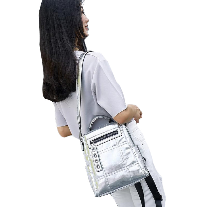 Women Shoulder bag Multifunction Backpacks For Teenage Girls Schoolbag Female Rucksack Travel Bag Silver Image 4