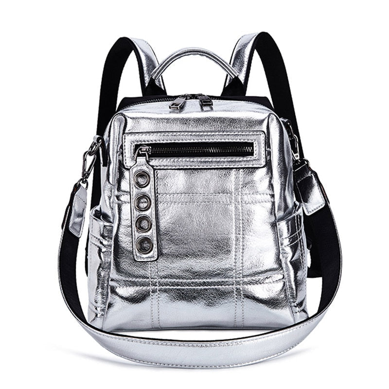 Women Shoulder bag Multifunction Backpacks For Teenage Girls Schoolbag Female Rucksack Travel Bag Silver Image 7