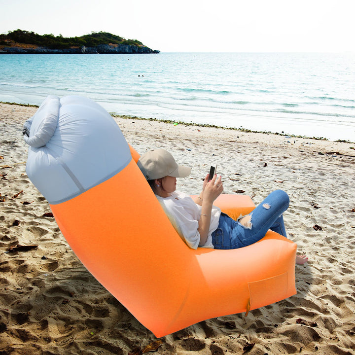 Inflatable Lounger Chair Sofa Portable Waterproof Air Sofa Green Blue Orange Image 8