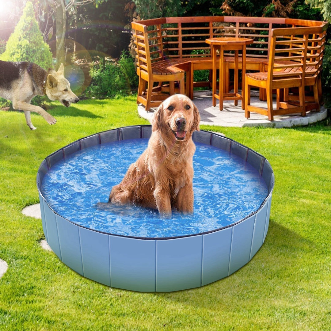 Foldable Pet Swimming Pool PVC Kids Dog Bath Tub Outdoor Playmat Red Blue 63 inch Image 1