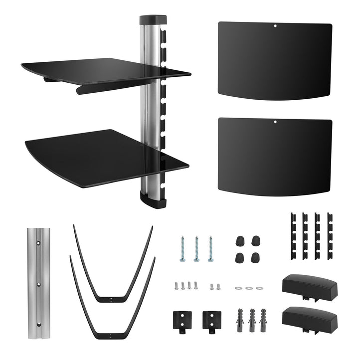 2 Tier Dual Glass Shelf Wall Mount for DVD Players Cable Boxes TV Accessories Image 4