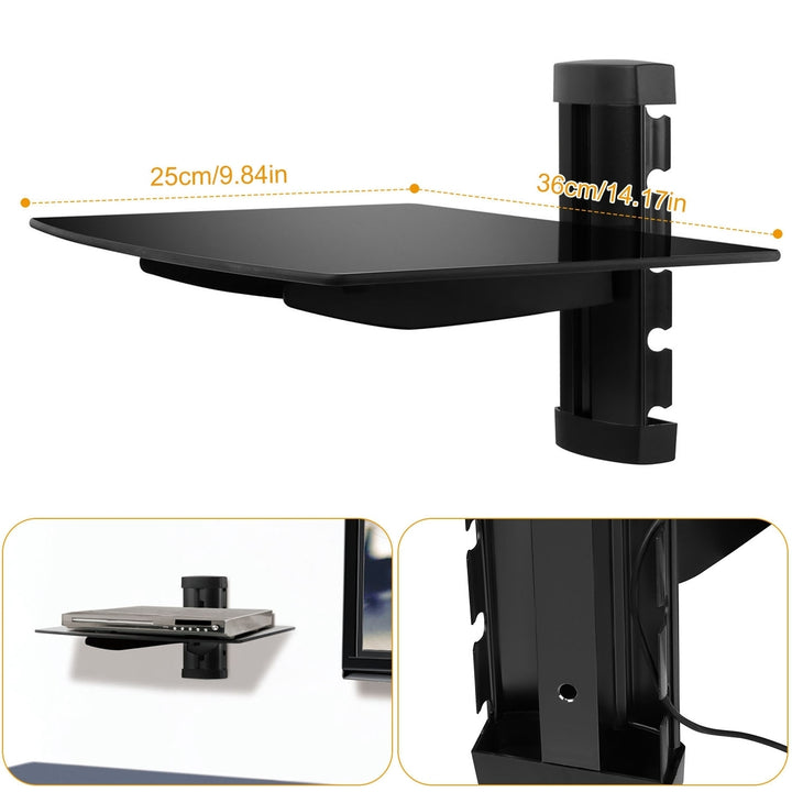 Floating Wall Mounted Strengthened Tempered Glass Shelf for DVD Cable Boxes Image 6