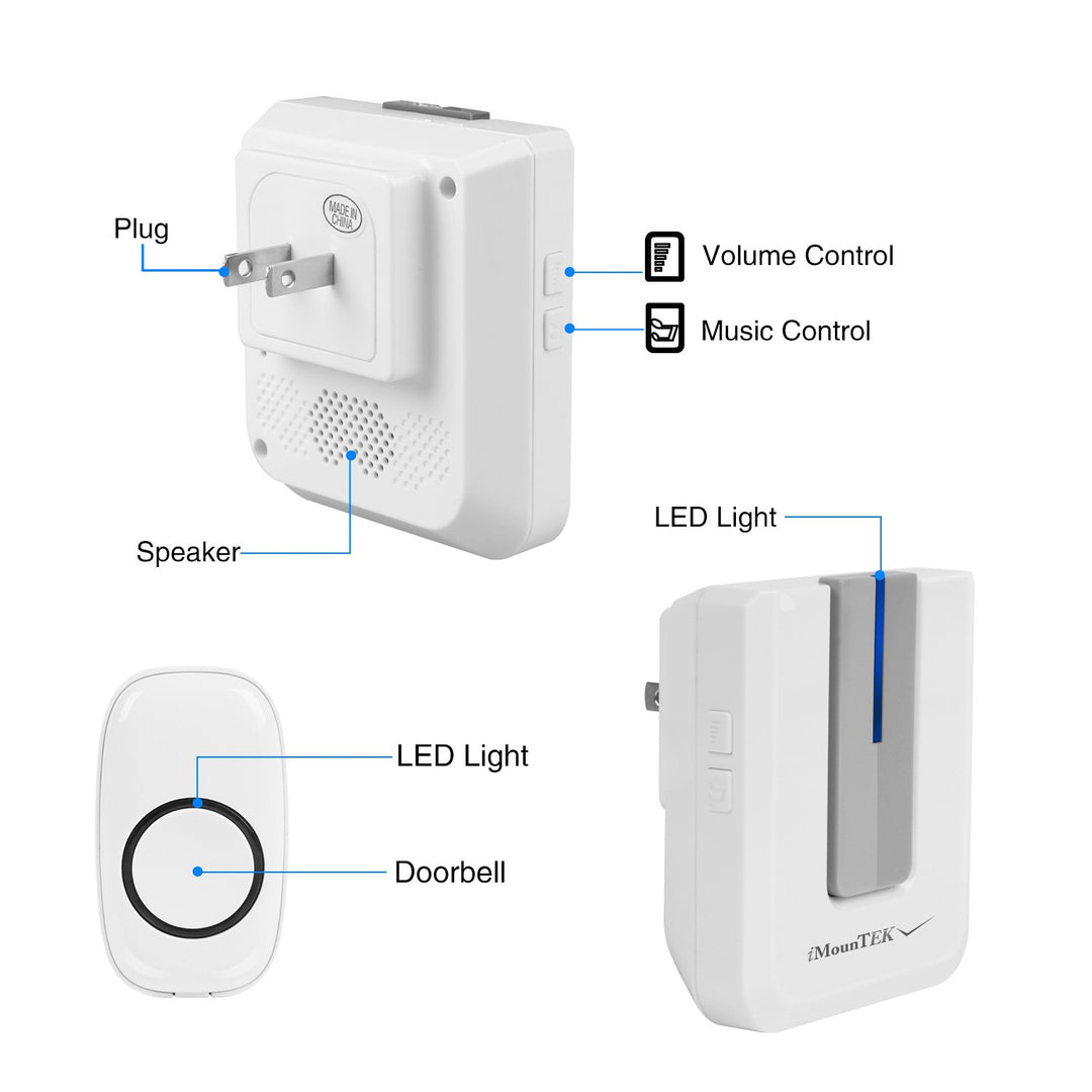 Wireless Doorbells Rings 1000FT Operating Range IP44 Waterproof Door Chime 52 Melodies Image 6