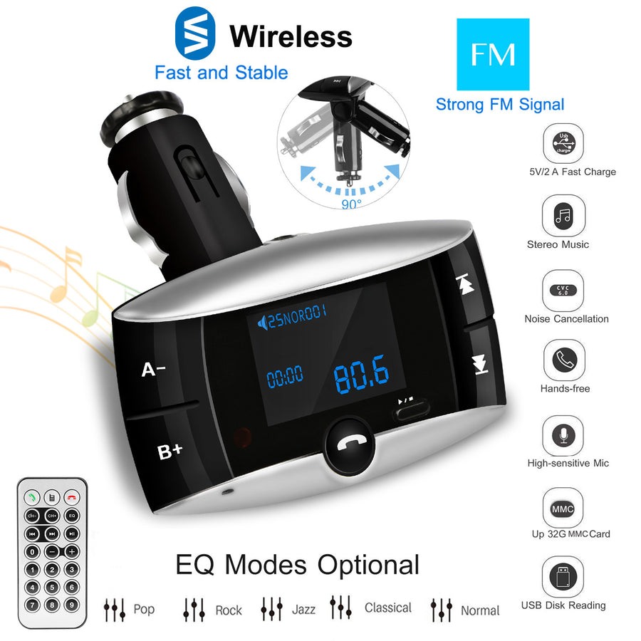Car Wireless FM Transmitter USB Charger Handsfree Call MP3 Player SD Card Reading Aux in LED Display Remote Controller Image 1
