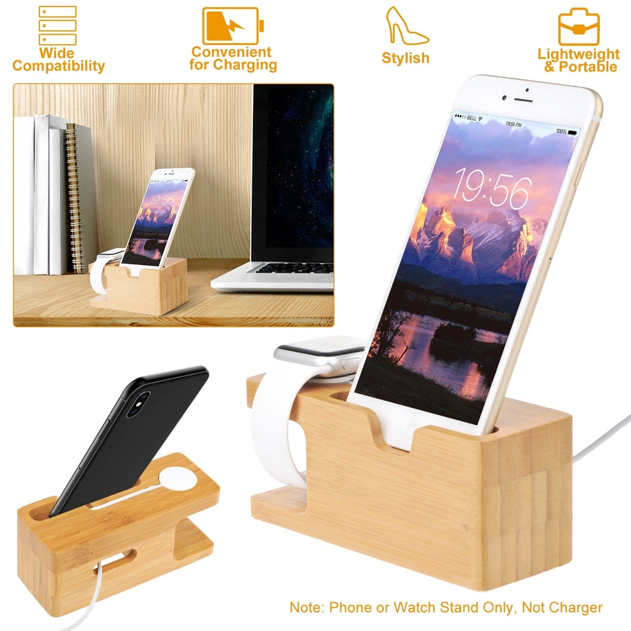 Bamboo Wood Charging Stand for Apple Watch 42mm 38mm Universal Phone Holder Stand Docking Station Image 1