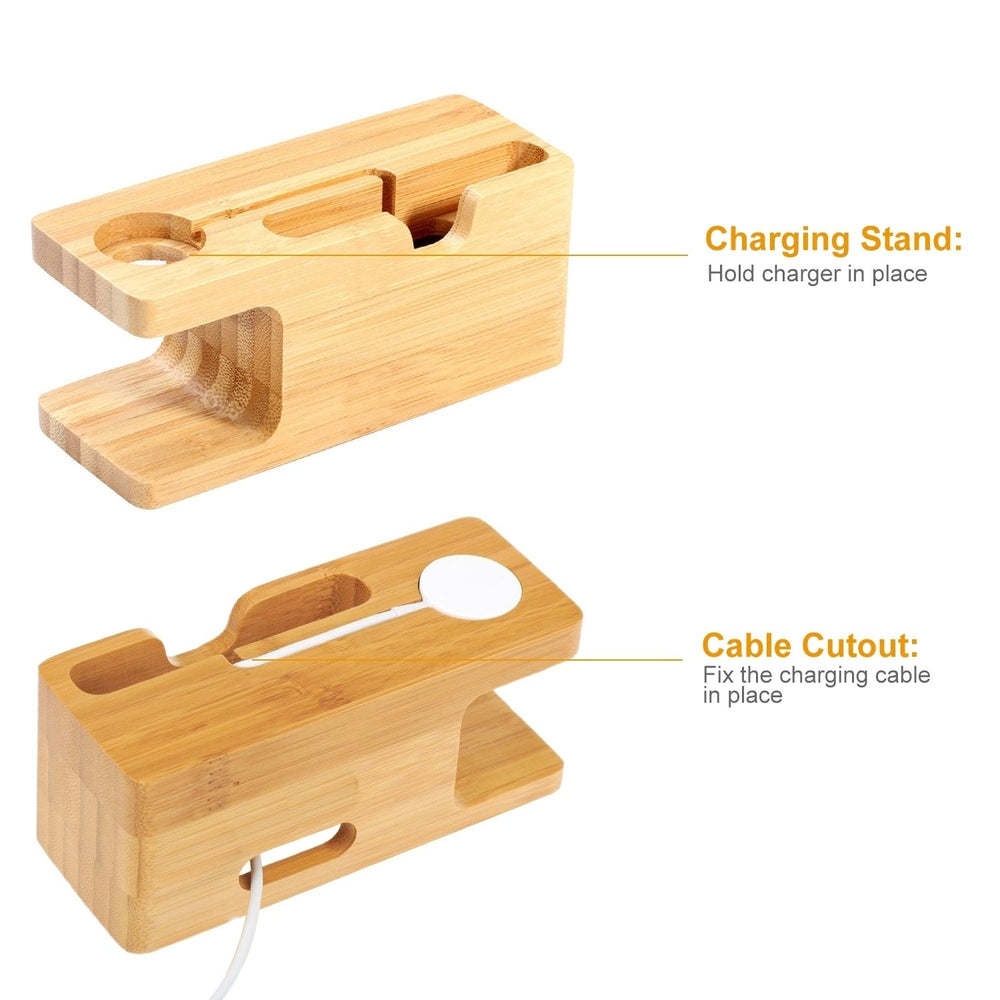 Bamboo Wood Charging Stand for Apple Watch 42mm 38mm Universal Phone Holder Stand Docking Station Image 2