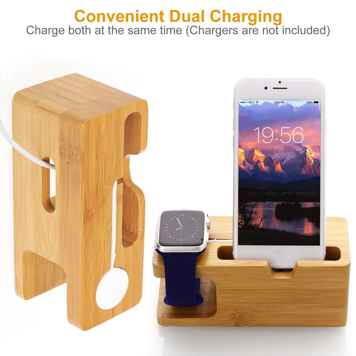 Bamboo Wood Charging Stand for Apple Watch 42mm 38mm Universal Phone Holder Stand Docking Station Image 3