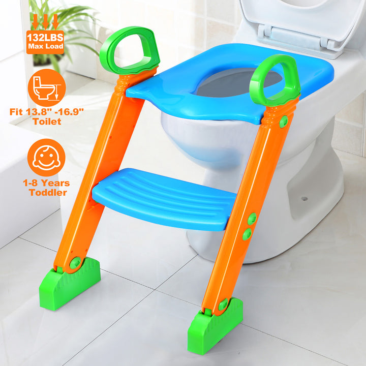 Potty Training Toilet Seat Steps Stool Ladder For Children Baby Foldable Splash Guard Toilet Trainer 132LBS Max Load Image 1