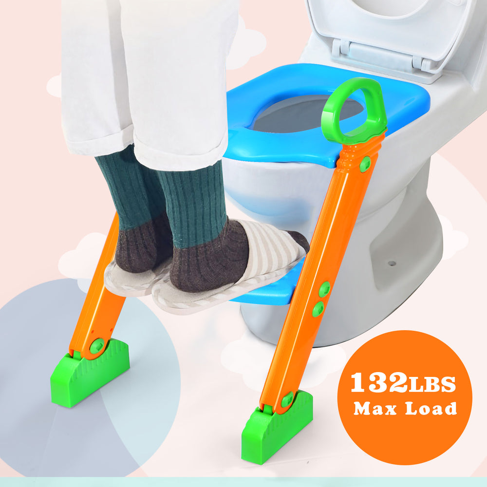 Potty Training Toilet Seat Steps Stool Ladder For Children Baby Foldable Splash Guard Toilet Trainer 132LBS Max Load Image 2