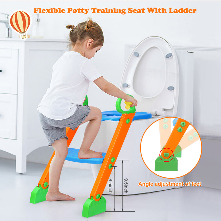 Potty Training Toilet Seat Steps Stool Ladder For Children Baby Foldable Splash Guard Toilet Trainer 132LBS Max Load Image 4