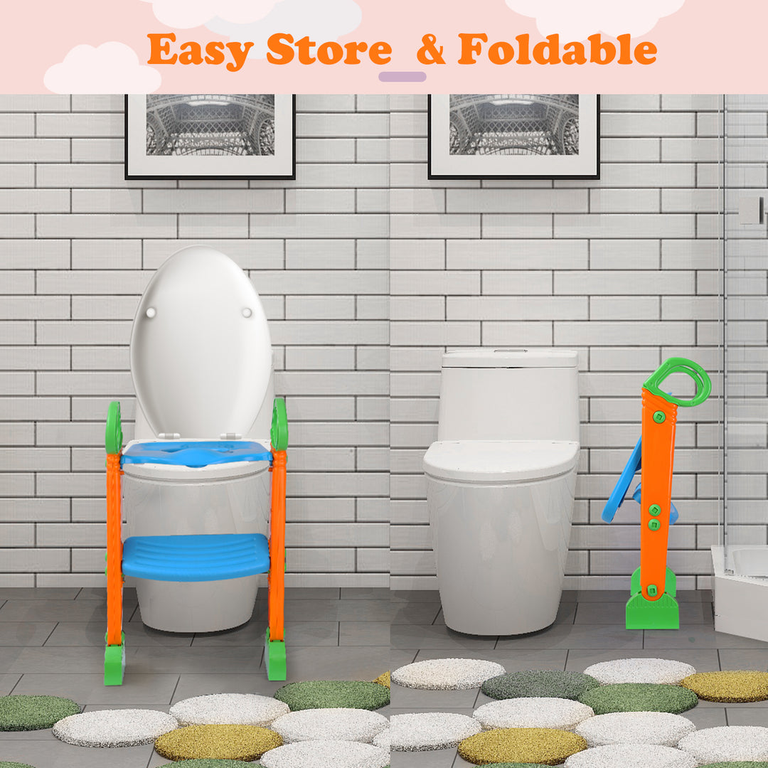 Potty Training Toilet Seat Steps Stool Ladder For Children Baby Foldable Splash Guard Toilet Trainer 132LBS Max Load Image 6