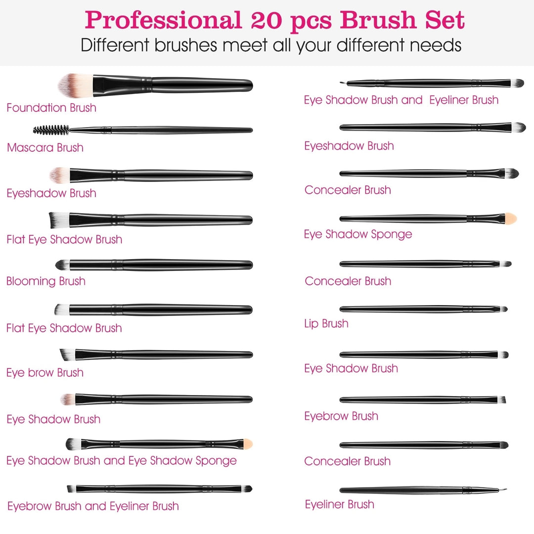 20Pcs Makeup Brush Set Cruelty-Free Synthetic Fiber Travel Size Black Brushes Image 4