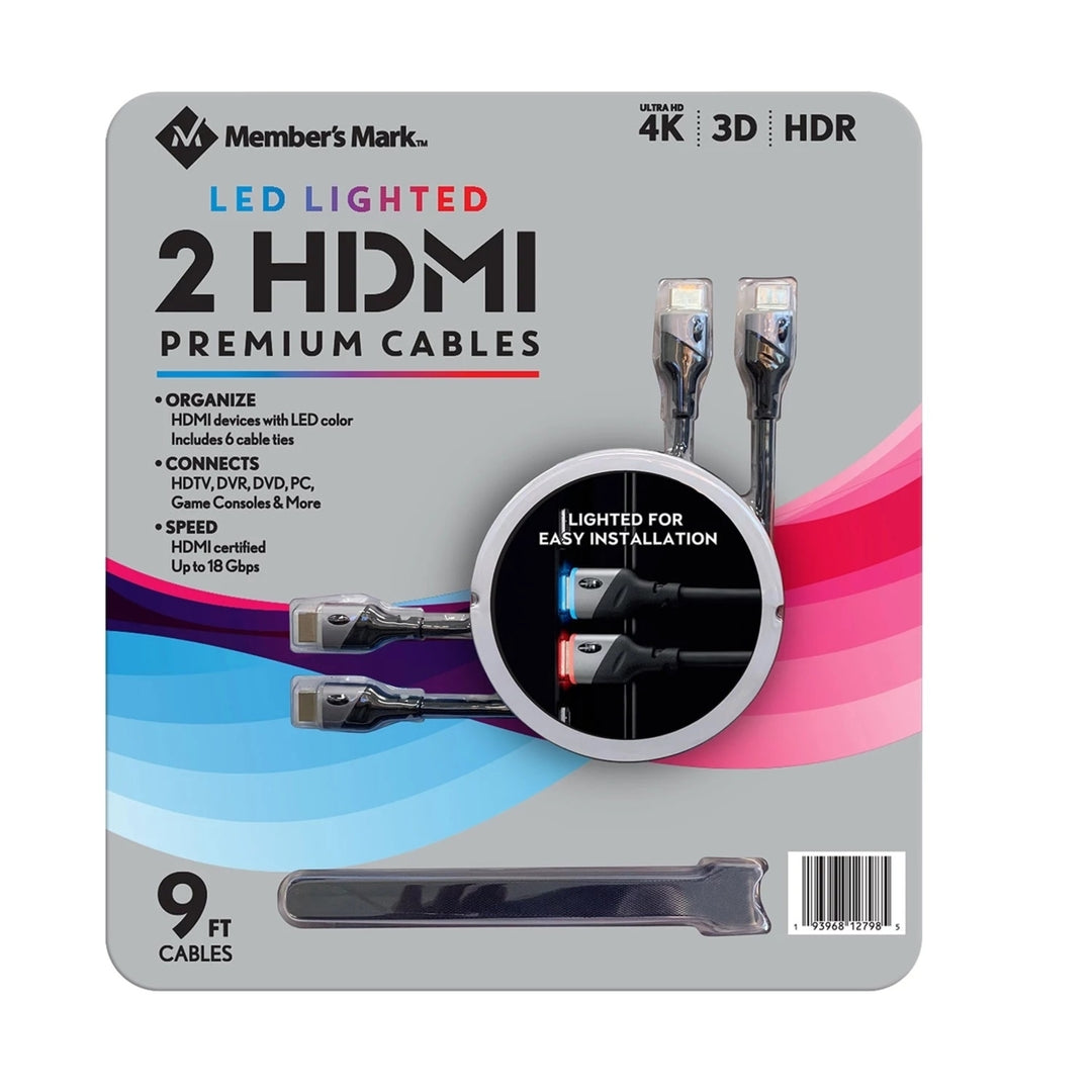 Members Mark 9 LED Lighted HDMI Premium Cables Image 1