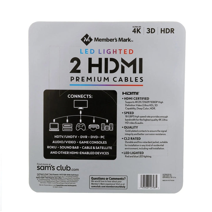 Members Mark 9 LED Lighted HDMI Premium Cables Image 2