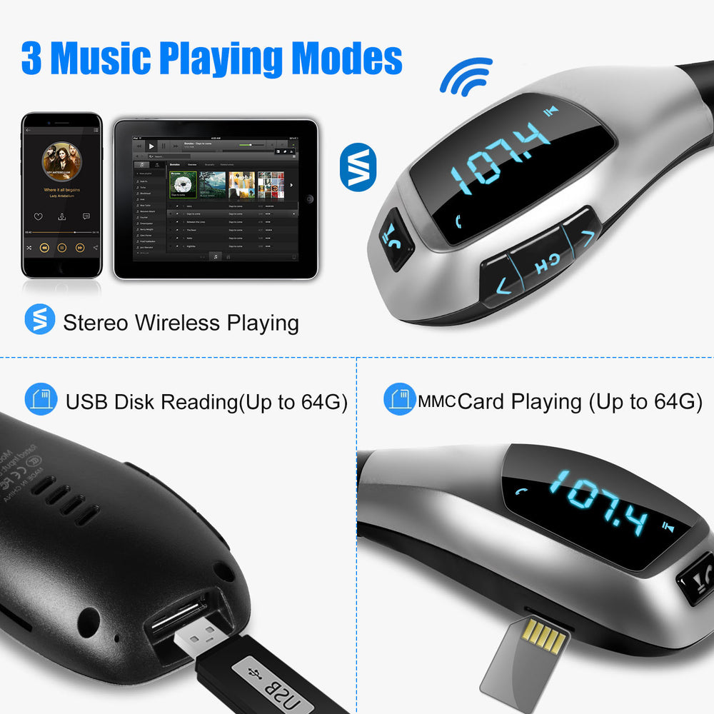 Car FM Wireless Transmitter USB Charge Handsfree Call MP3 Player Supports U Disk TF Card Reading Image 2