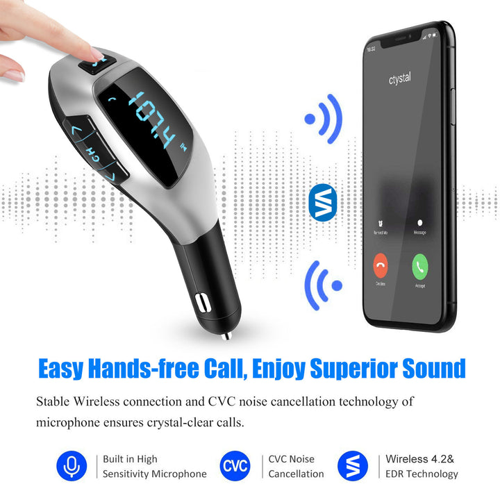 Car FM Wireless Transmitter USB Charge Handsfree Call MP3 Player Supports U Disk TF Card Reading Image 3