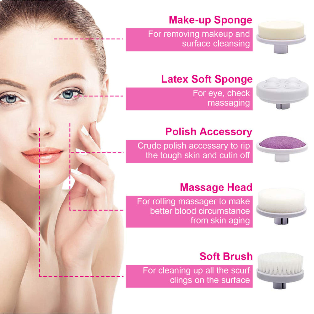 Facial Cleansing Brush Waterproof Face Spin Cleaning Brush with 5 Brush Heads Deep Cleansing Body Facial Brush Set Image 2
