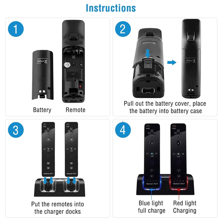 Wii Remote Controller Charger Dock Dual Charge Station 2800mAh Rechargeable Batteries Image 6