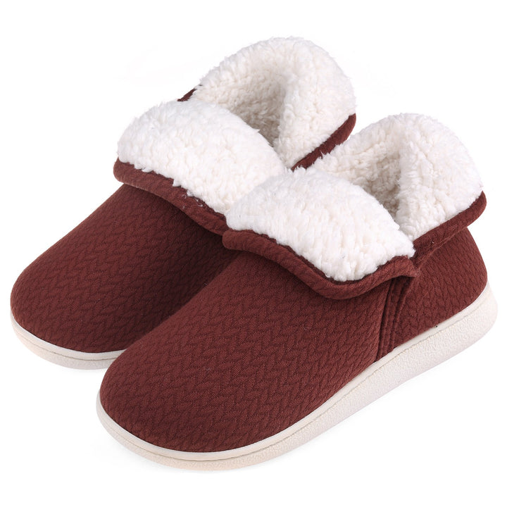 Womens Memory Foam Slippers Booties Warm Plush House Shoes Rubber Sole TPR Image 1