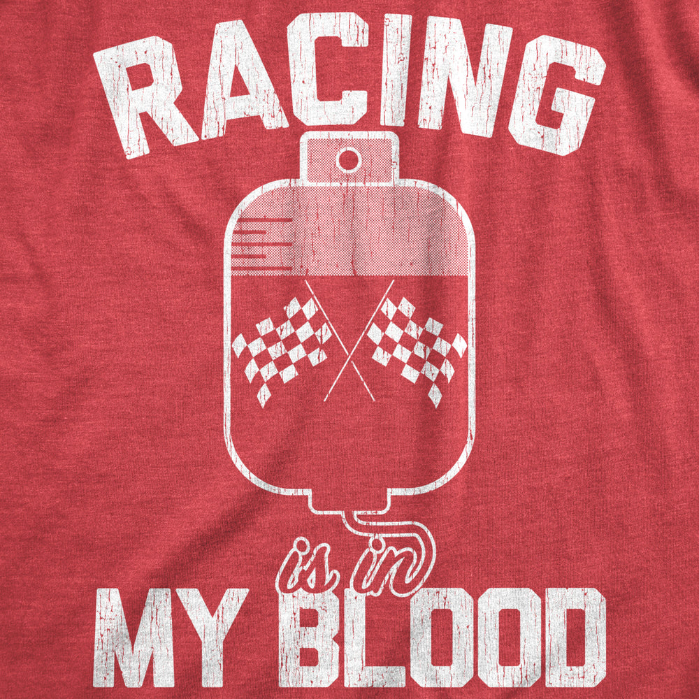 Mens Racing Is In My Blood T Shirt Funny Cool Checkered Flag Blood Bag Tee For Guys Image 2