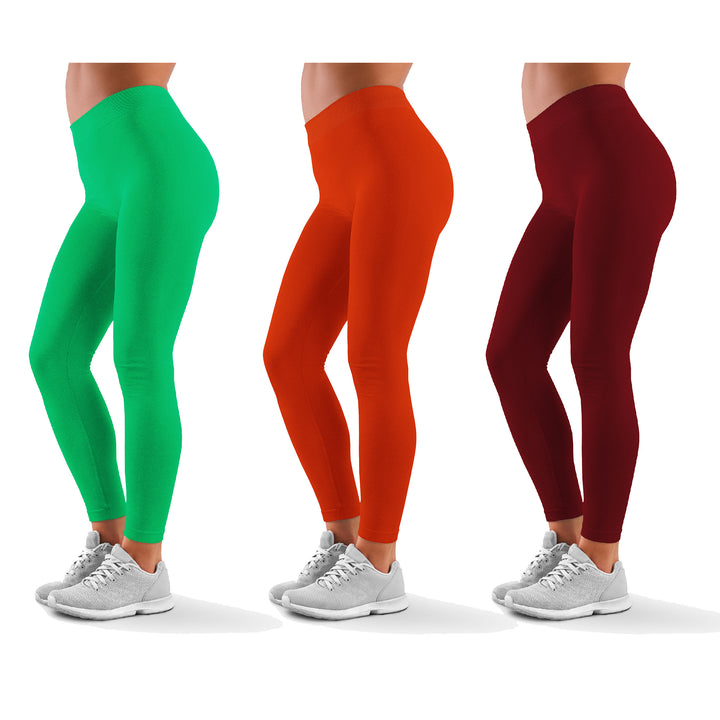 Ultra-Soft High Waisted Capri Leggings 3-Pack Burgundy Red Green Plus Size Image 2