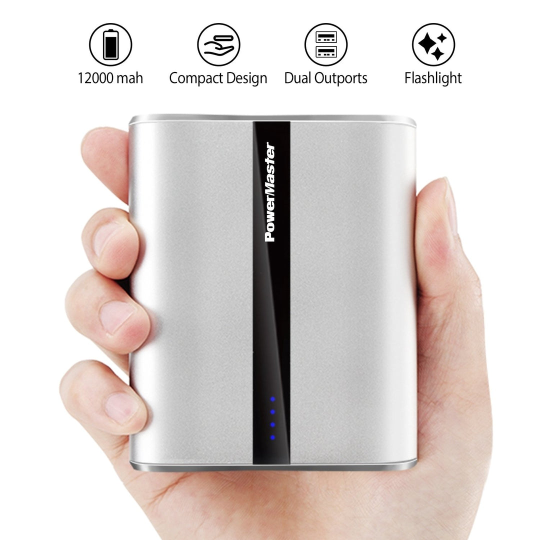 12000mAh Portable Charger Dual USB Power Bank Compact External Battery Black Image 1