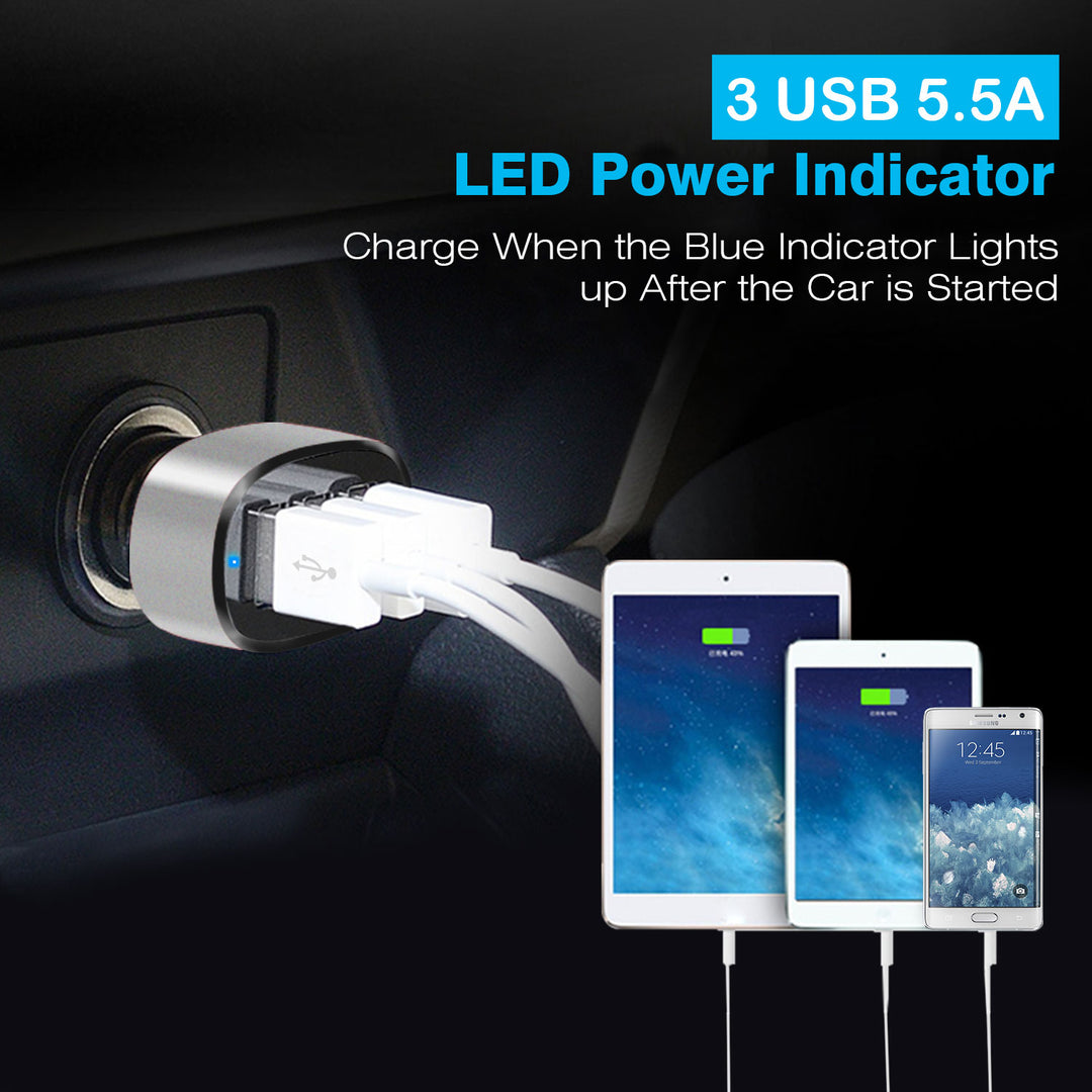 USB Car Charger 30W 5.5A 3 USB Port Cigarette Lighter Charger Adapter Image 7