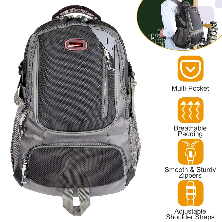 Unisex School Backpack Casual Travel Shoulder Bag Adjustable Straps Dual Water Bottle Pouch Image 1