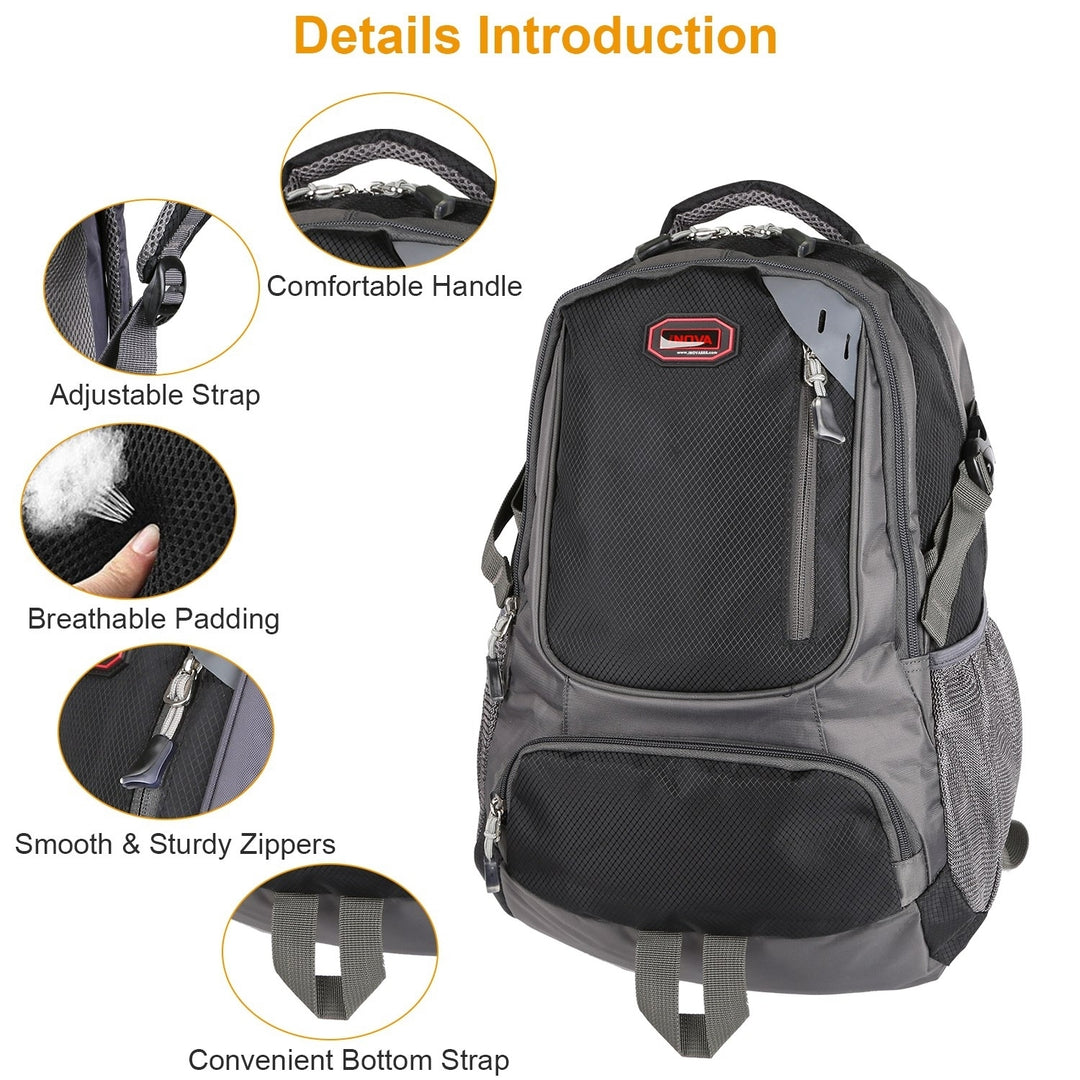 Unisex School Backpack Casual Travel Shoulder Bag Adjustable Straps Dual Water Bottle Pouch Image 3