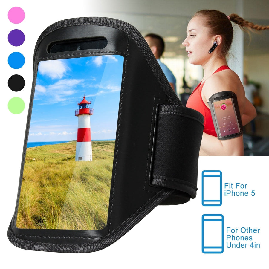 Adjustable Sweat Resistant Armband Case for iPhone 5 and Phones Under 4in - Black Image 1