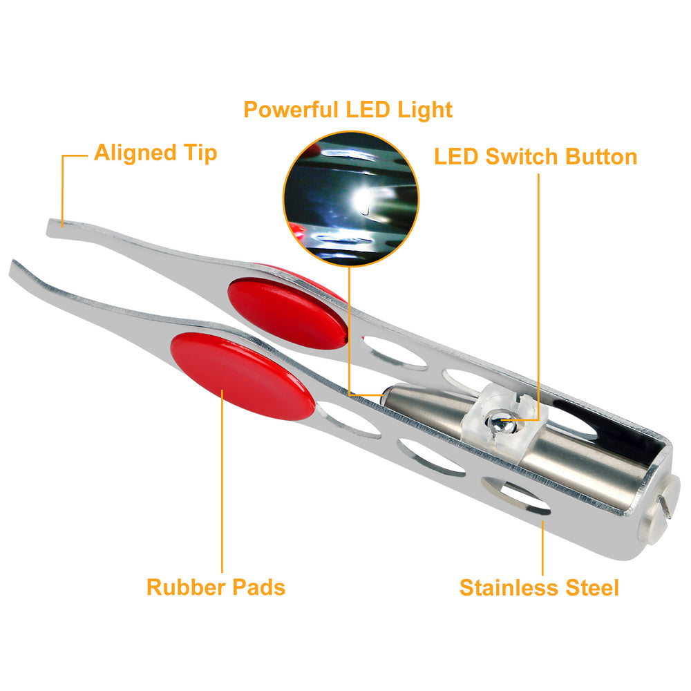 LED Eyebrow Tweezer Stainless Steel Make Up Tweezer LED Light Rubber Finger Pads Image 2