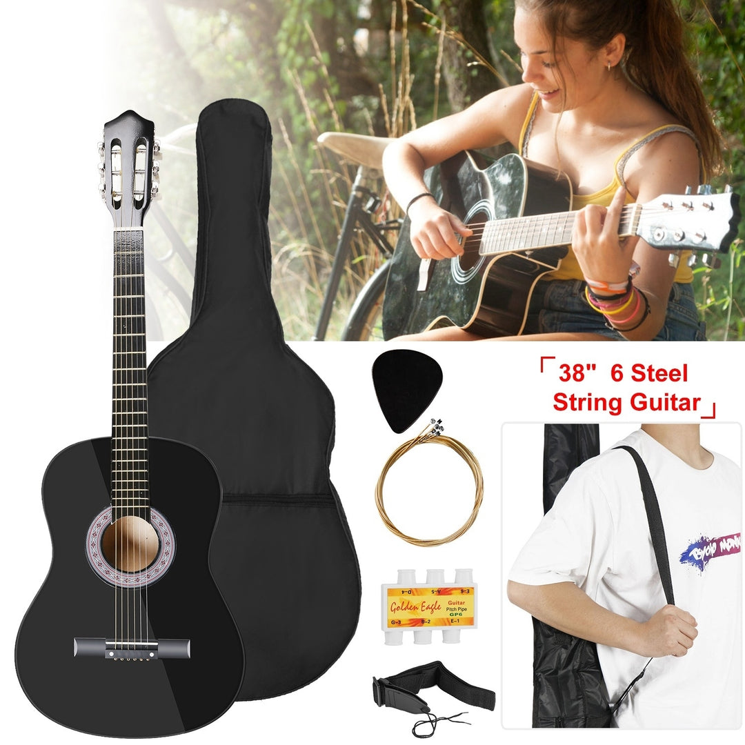 38in Acoustic Beginners Guitar with Guitar Bag Strap Tuner Extra String Set Kids Gift Image 1