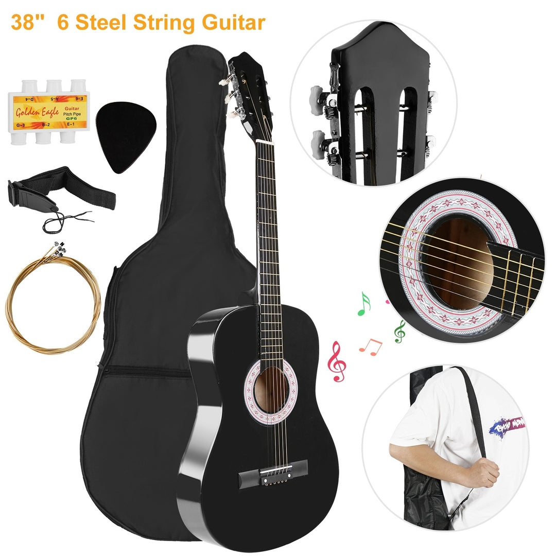 38in Acoustic Beginners Guitar with Guitar Bag Strap Tuner Extra String Set Kids Gift Image 2