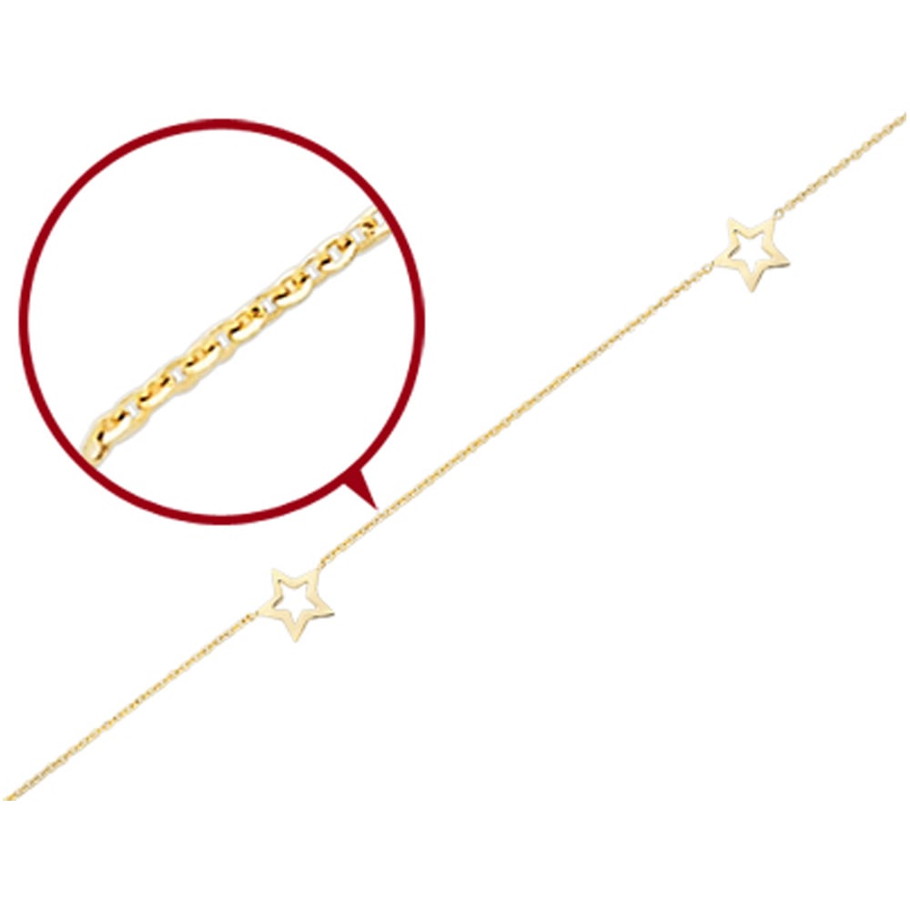 14K Yellow Gold Adjustable Star Anklet 9 Inches Image 2