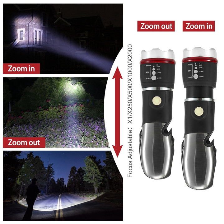 8 In 1 Multi Tool Hammer Zoomable LED Flashlight Emergency Auto Escape Tool Image 3