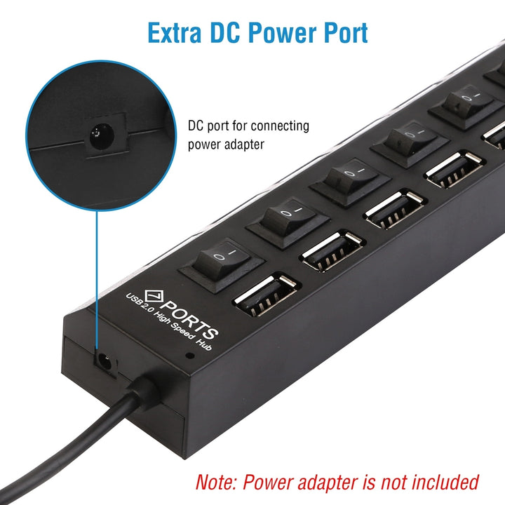 7 Port USB 2.0 Hub High Speed Multiport USB Hub with Individual Switches and LEDs Image 6